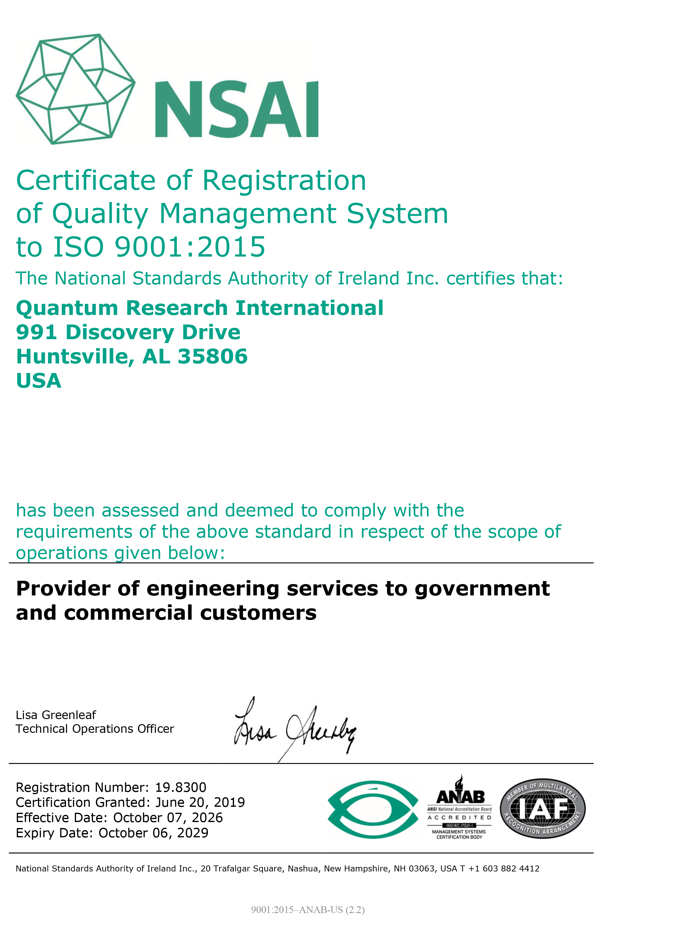 ISO 9001:2015 Quality Management System